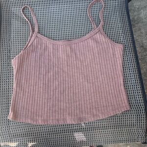 Belle Du Jour Ribbed Spaghetti Strap Crop Top - Dusty Mauve